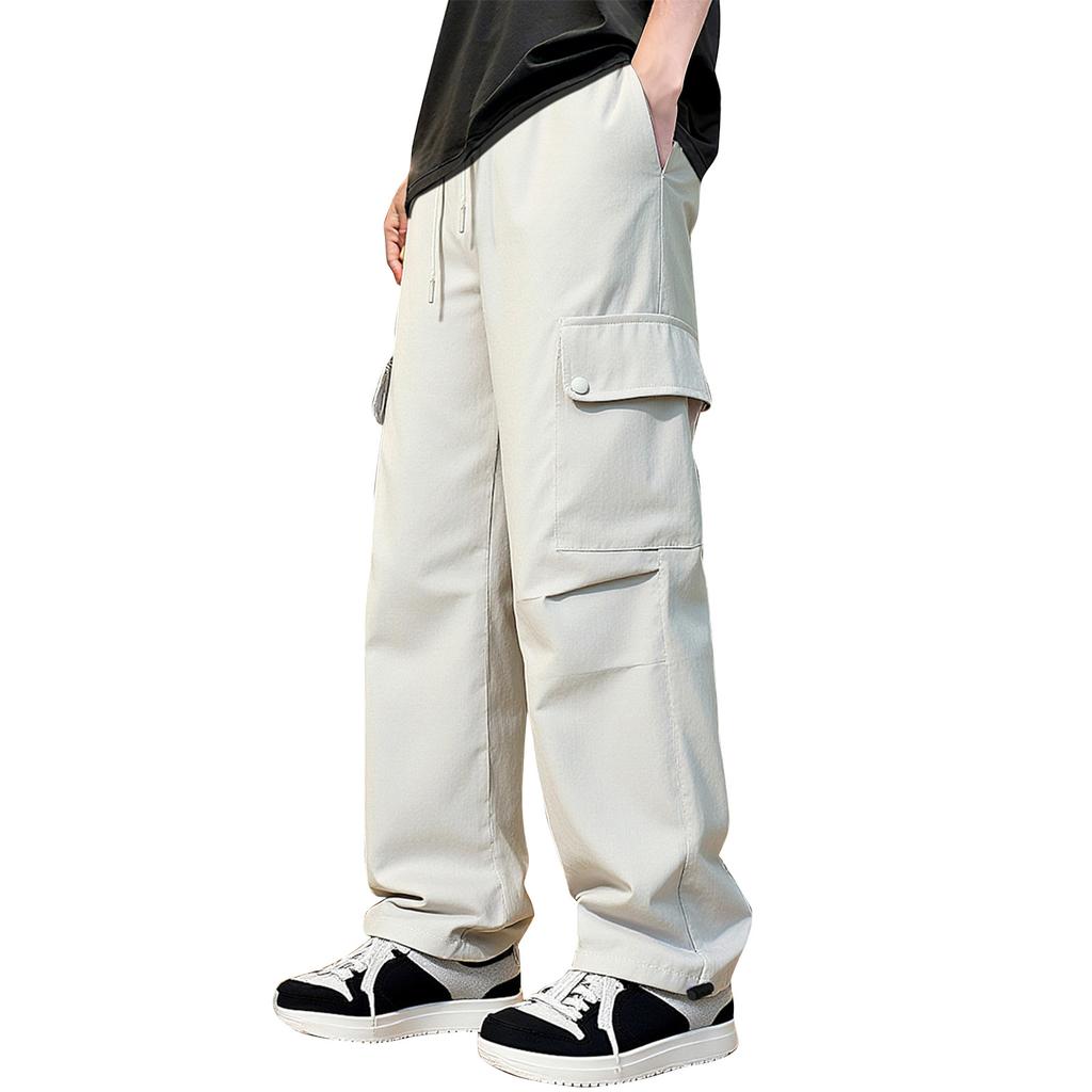 Мужские однотонные широкие рабочие брюки с карманами, мужские повседневные модные рабочие брюки