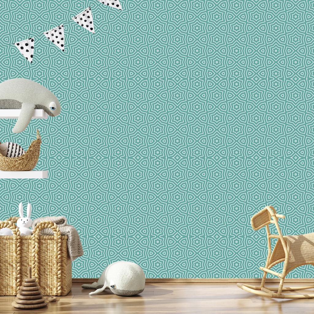 Geometric Pattern Wallpaper in Sea and Turquoise for Living Room and Bedroom 50x1000
