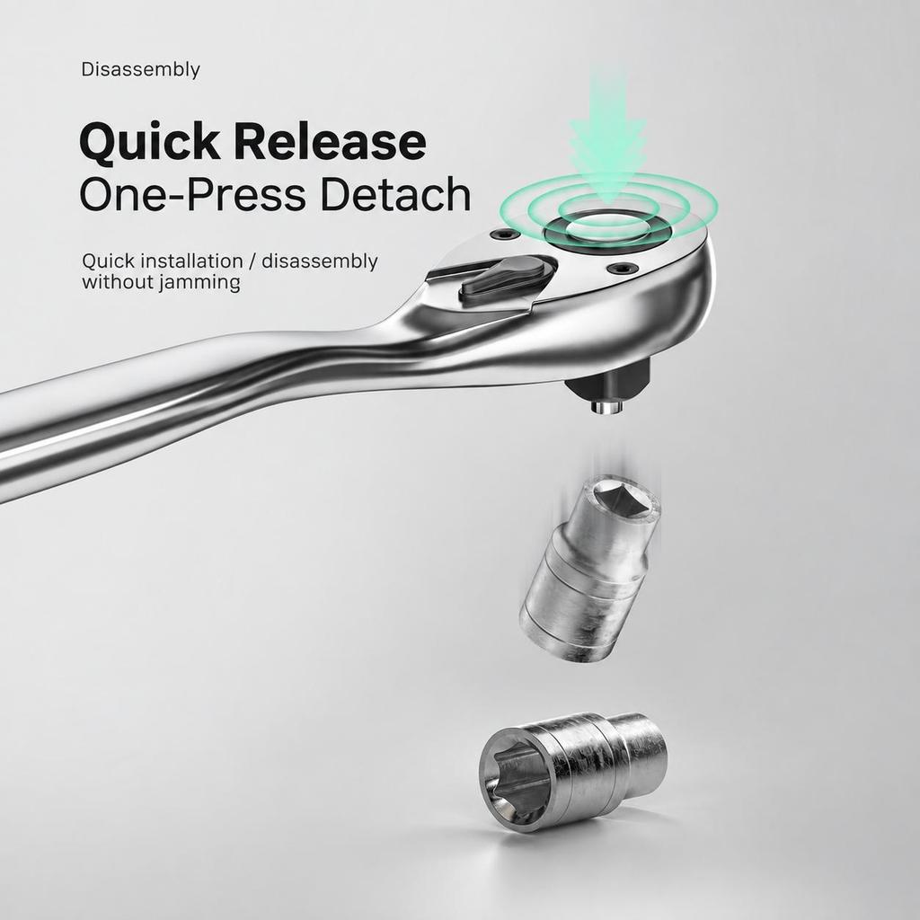 72-Tooth Ratchet Wrench Set with 1/2, 3/8 and 1/4 in Drives, 3 Extension Bars, 6 Pieces