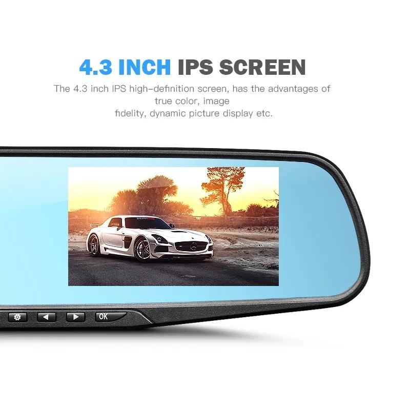 4,3-дюймовый автомобильный видеорегистратор 24H HD 1080P видеорегистратор с двумя объективами, видеорегистратор 1080PCycle, зеркальный регистратор для вождения