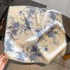 Korean Style Camellia Printed Silk Square Scarf For Women Office Neck Shawl