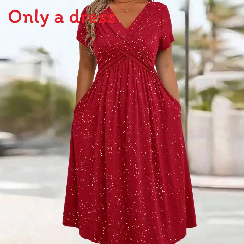 Elegant V Neck A Line Dress With Digital Print For Summer Casual Wear