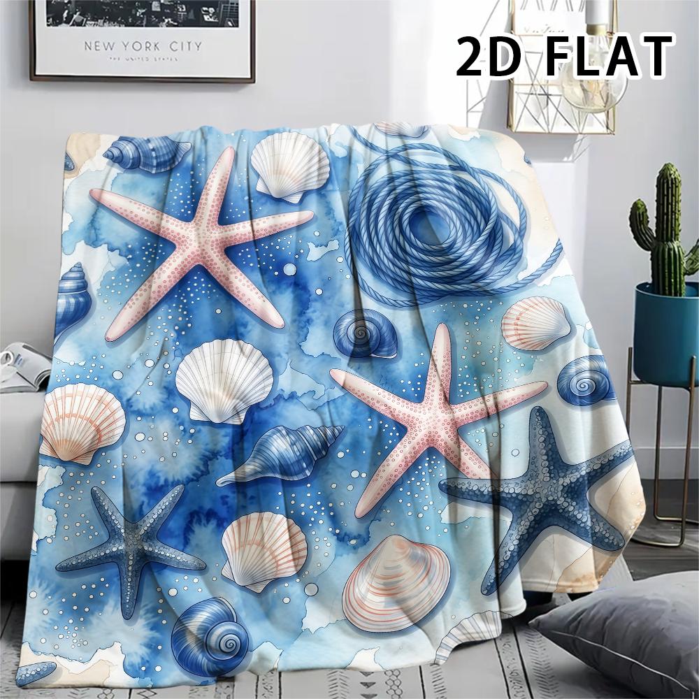 1Pc 2D FLAT Shorebird Shell Print Flannel Blanket,High quality Comfortable for All Seasons,Home Decor,Warmth and Comfort,Perfect for Christmas Gifts
