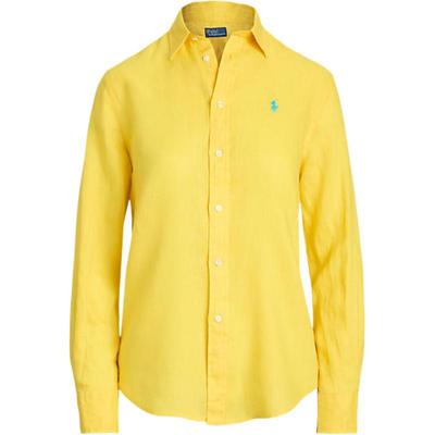 Polo Однотонная рубашка с логотипом, однобортная, с длинным рукавом, женская, желтая WMPOSHTNDO20757730
