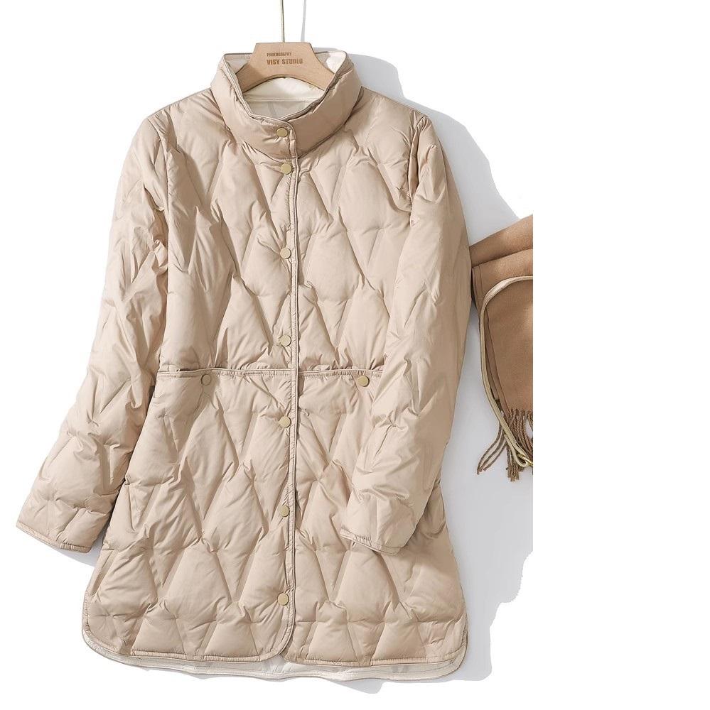 Autumn and Winter Lightweight Down Jacket Women's Mid-length Large Size Double-sided Thin Jacket