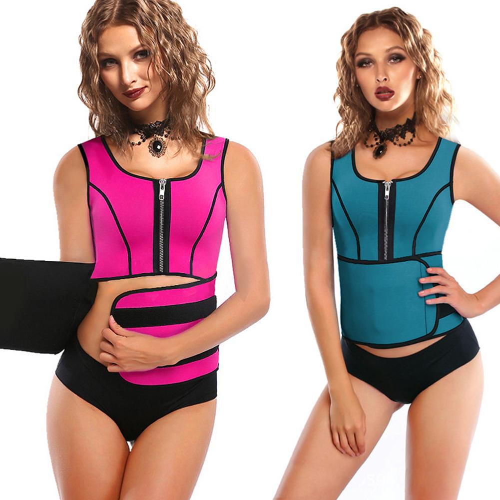 Female Zipper-Style Adjustable Neoprene Corset Sweat Absorbing Vest for Yoga Gym Running Fitness Weight Loss