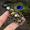 Bumblebee Jasper, Moonstone Gemstone Copper Wire Wrap Jewelry Pendant 3.66"