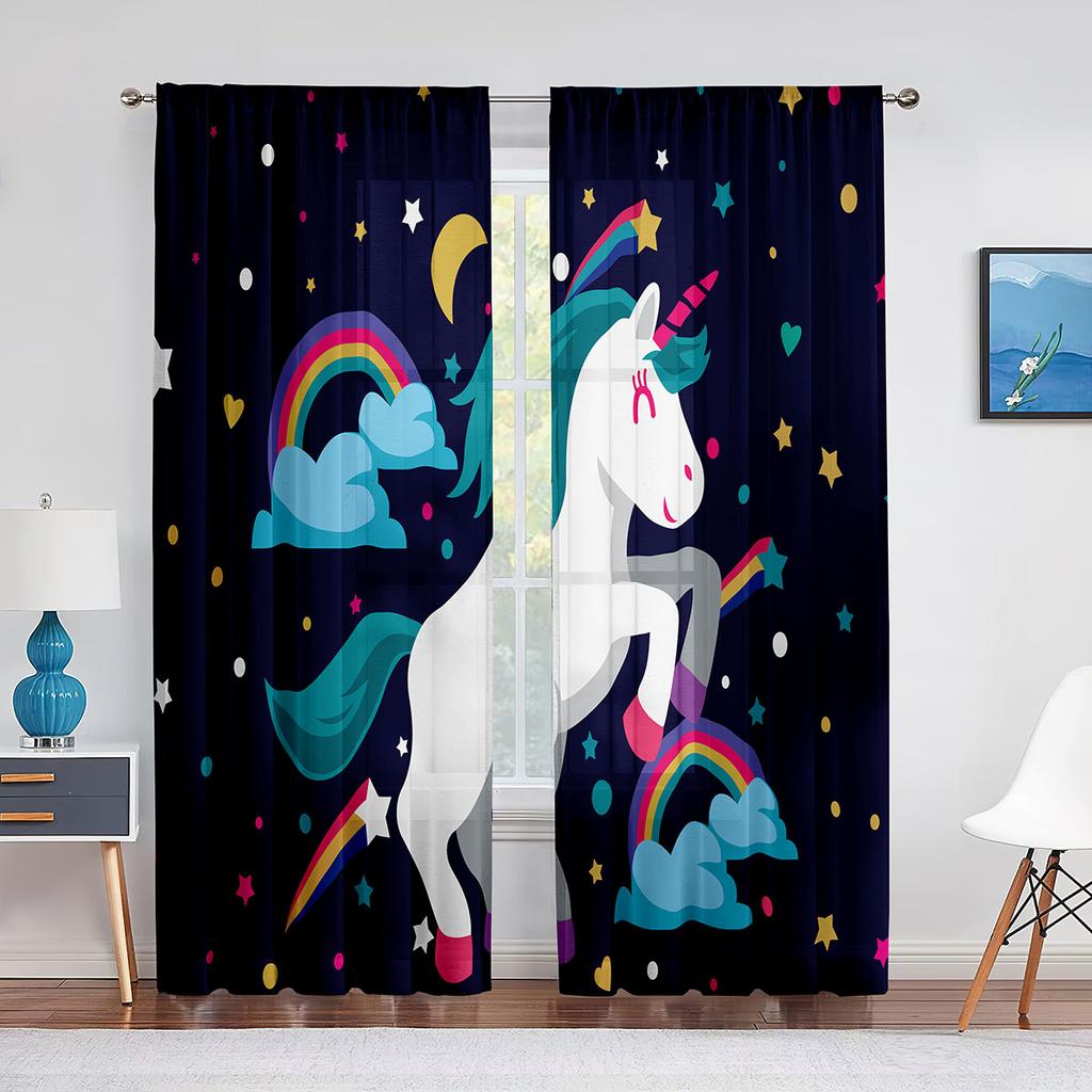Красочные единороги Радуга Принт Узор Прозрачная вуаль Шторы для спальни Гостиная Кухня Декор Шифон Тюль Окна Шторы