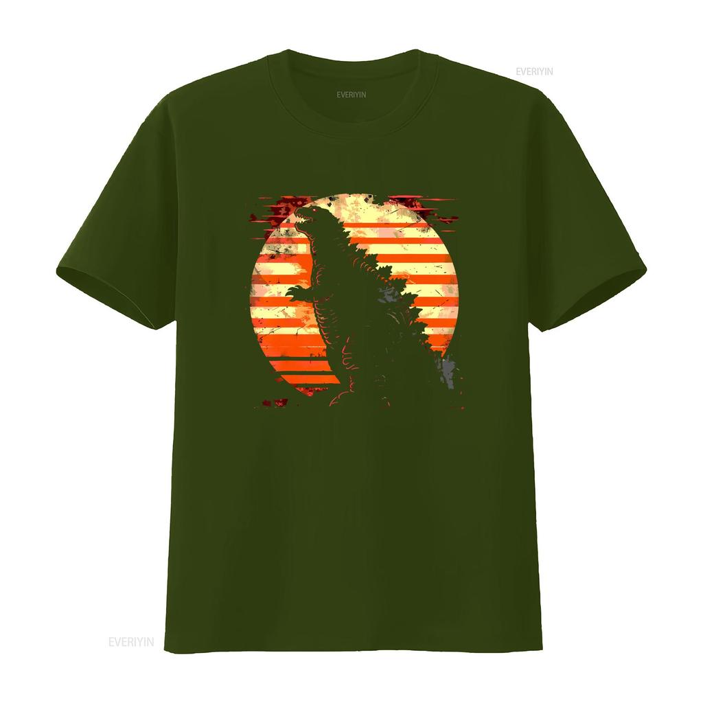 Japanese Radioactive Lizard Silhouette Against Retro Sunset T Shirt vintage Washed graphic Comfortable Top For Everyday Wear