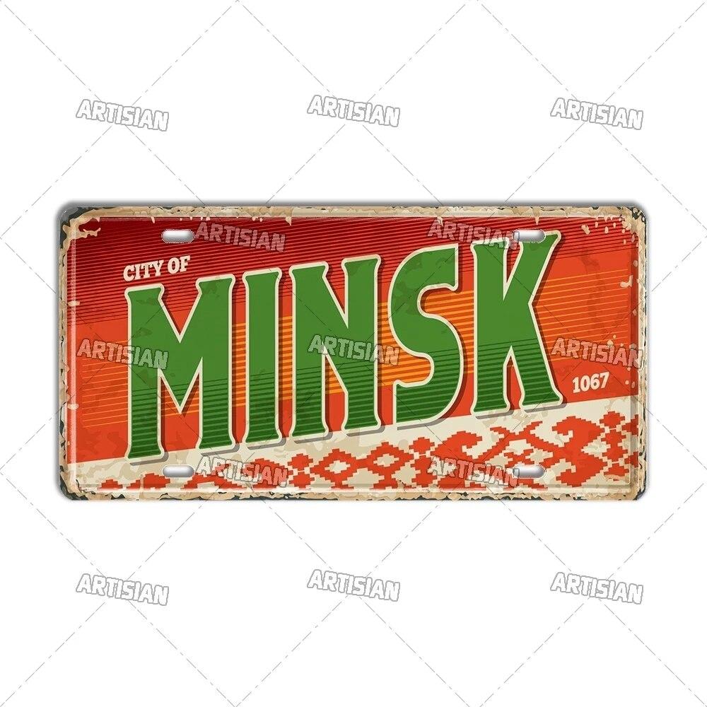 Artisian CZECH MINSK MOSCOW Ctiy Russia Travel Metal Sign Landmark Tin Plaque License Plate Car Plate Wall Decor Garage Bar
