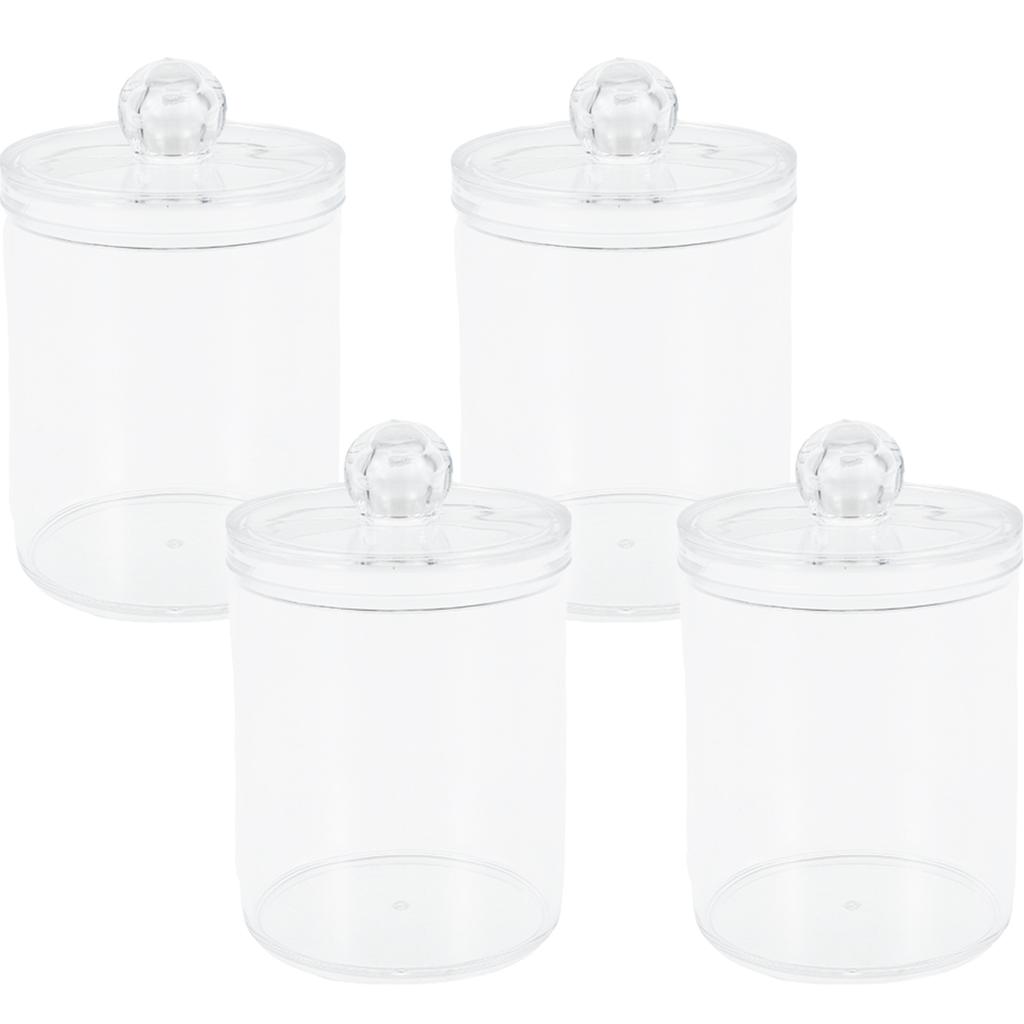 4Pcs Qtip Holder Dispenser with Lids Clear Acrylic Bathroom Jars Swab Storage Multifunction Acrylic Cosmetic Makeup Organizer