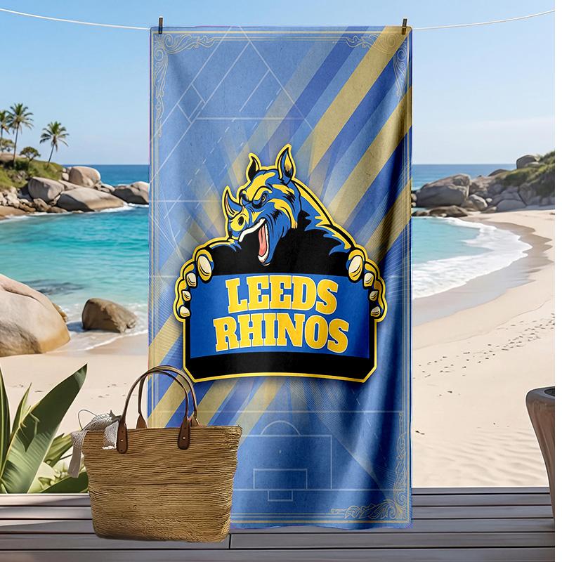 Пляжное полотенце с принтом Leeds Rhinos Мягкое Портативное Быстросохнущее?Сухое полотенце для бассейна, летнего отпуска, активного отдыха на природе