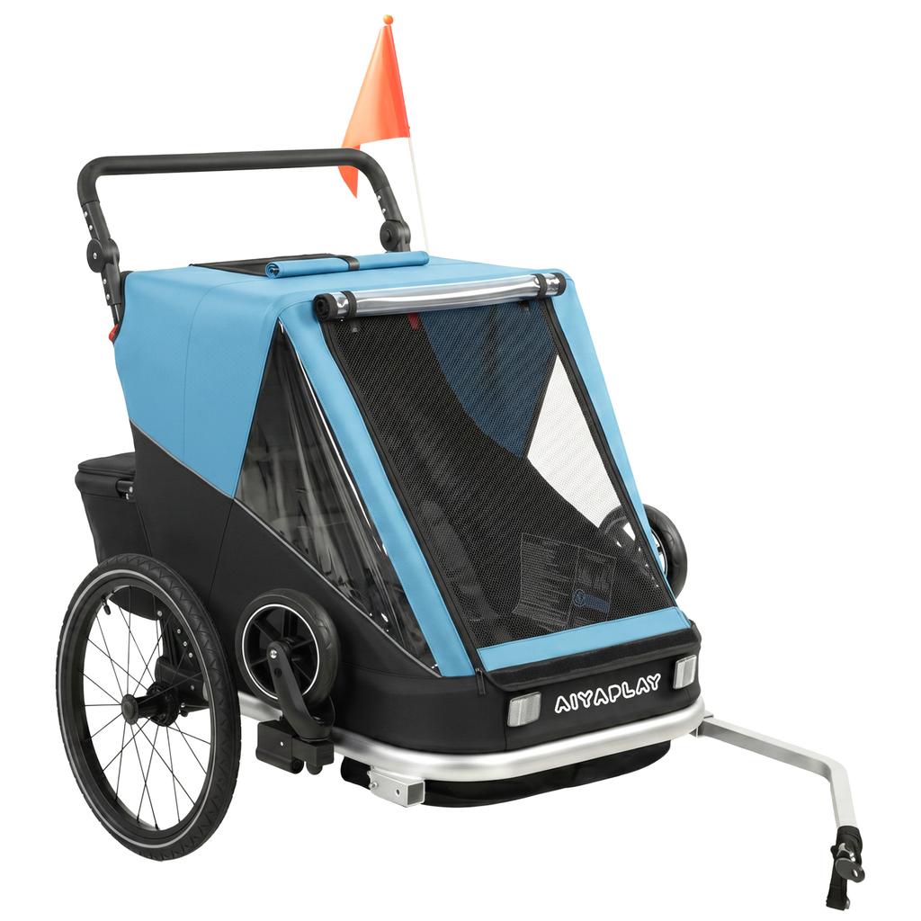 Bike Trailer for Kids, 2-Seater, 2-in-1 Foldable Kids' Bike Trailer with Adjustable Seat and Harness, Blue