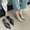 One-word Strap High Heels 2025 Spring New Fashion Patent Leather Women's Shoes Pointed Belt Buckle Stiletto Sandals