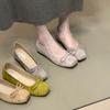 Gentle Fairy Wind Ballet Single Shoes Female 2025 New French Bow Square Head Light Mouth Soft Sole One Pedal Ladyshoes