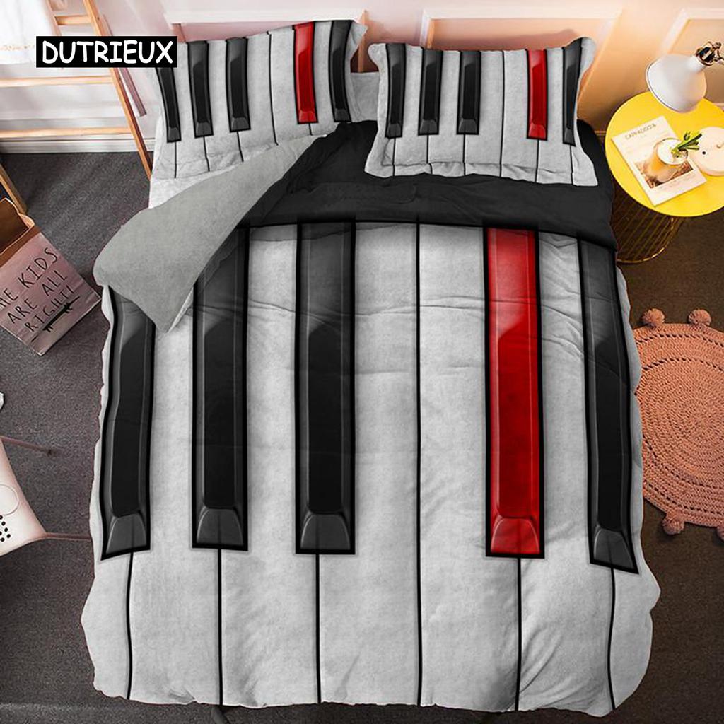 Комплект постельного белья Piano Duvet Cover Set Black Piano Keyboard Music Note Kids Постельное белье Music theme King Size 2/3 шт Мягкий двойной пододеяльник