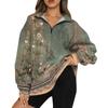Women's Casual Fashion Long Sleeve  Print Oversize Zip Sweatshirt Top