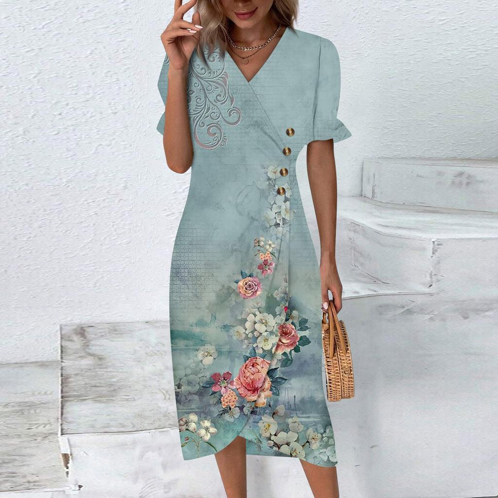 Пляжные платья для женщин, весна-лето, элегантное платье с запахом и V-образным вырезом в стиле бохо, струящееся гавайское платье макси с рюшами