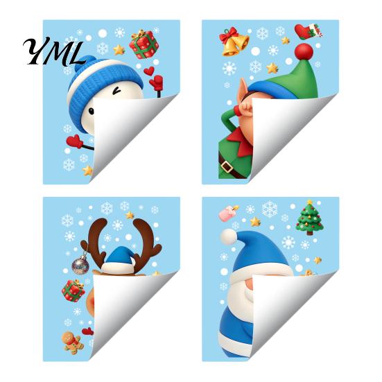 Santa Claus Wall Stickers Christmas Window Static Cling, Santa/Reindeer/Snowmen/Elves Print, Waterproof Festive Home Decor for Glass PVC Decal Windows