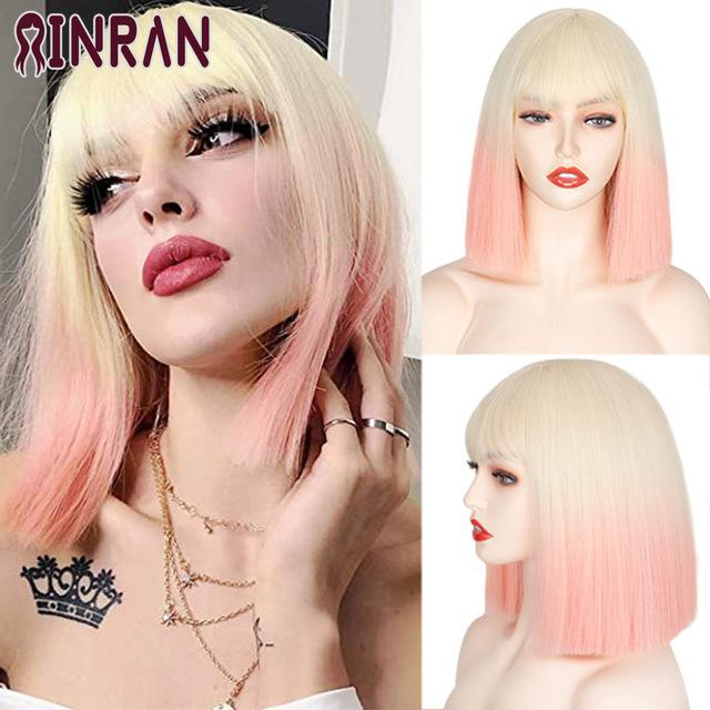XINRAN Long Straight Wine Red Wig With Bang Synthetic Wigs for Women Heat Resistant Natural Hair for Daily Halloween Cosplay Party