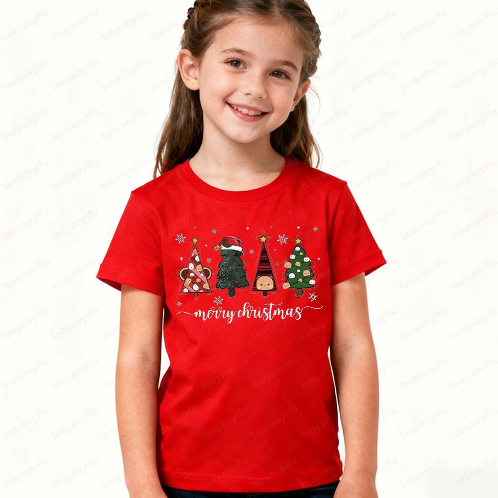 Fun Bubu Dudu Christmas Tree Children's Sports Shirt Kawaii Holiday Boys and Girls Casual T-shirt Cute Cartoon Printed Children's T-shirt