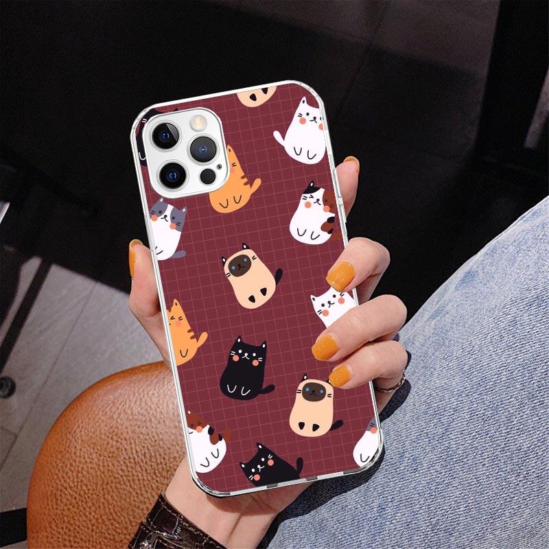 Cartoon Cute Cats Background Phnoe Case for Iphone 17 Air 16 16E 11 12 13 Mini 14 Plus 15 Pro Max 7 8 + SE 2020 Phone Cover Coqu