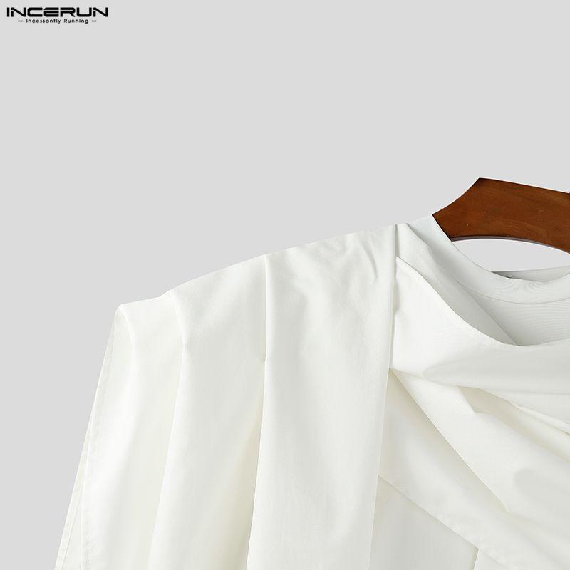 INCERUN Autumn Men Swing Collar Long Sleeve Irregular Layers Casual Gothic Tops T-shirts