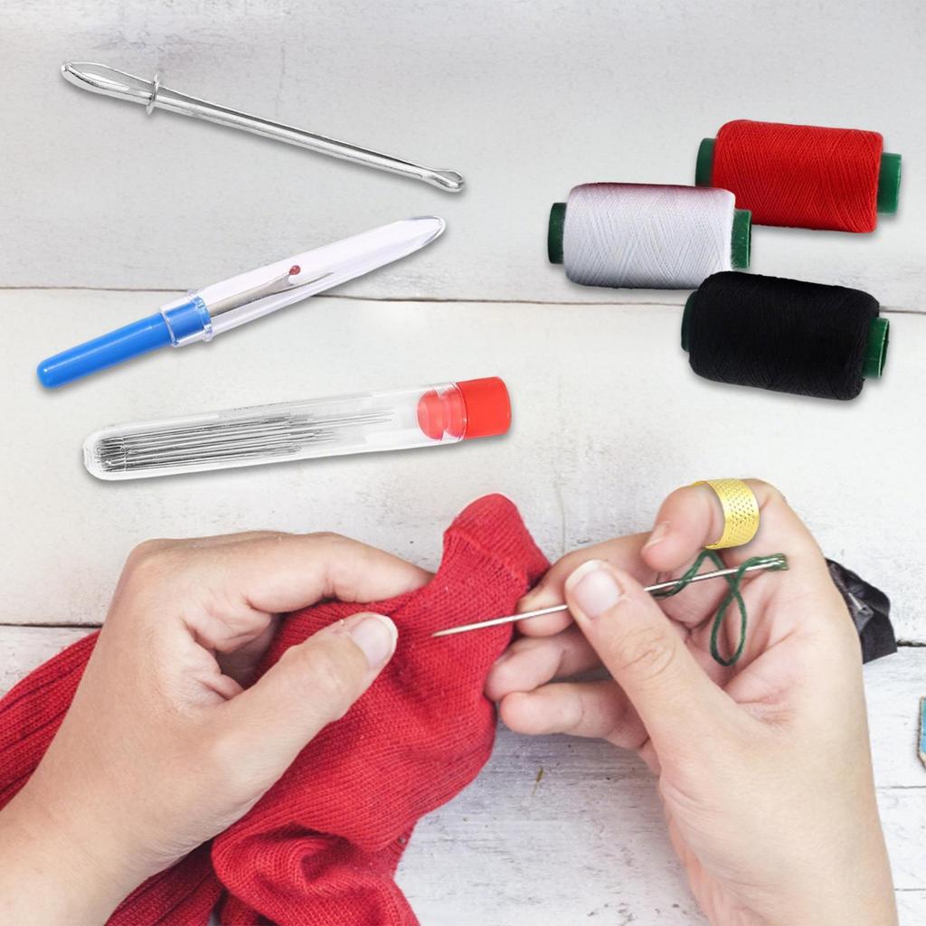 Набор швейных игл Компактный чехол Иглы стальные с большим ушком Наперстки Нитевдеватель Набор для ручного шитья Начинающие Профессионалы Путешествия Дом