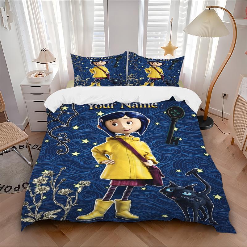 Custom Name Yellow Raincoat Bedding 3 Piece Set HD Print Duvet Cover Pillowcases for Teens Adult Home Bedroom Decoration Christmas Gift