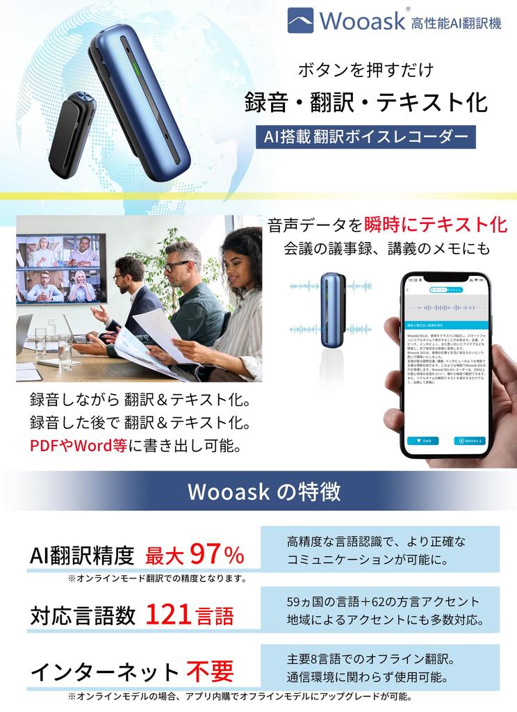 Wooask S01 Voice Recorder Translator Transcription Compatible with 121 Languages Need for and Export Recorded Data In Translation Accuracy Wooask