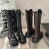 Модные зимние ботинки на высокой платформе для женщин, модные ботинки-трубы без застежки, женские элегантные ботильоны на толстой подошве в рыцарском стиле
