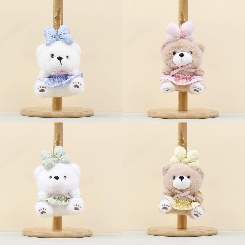 Plush Bear Keychain With Bowknot For Kids Gift And Bag Decor