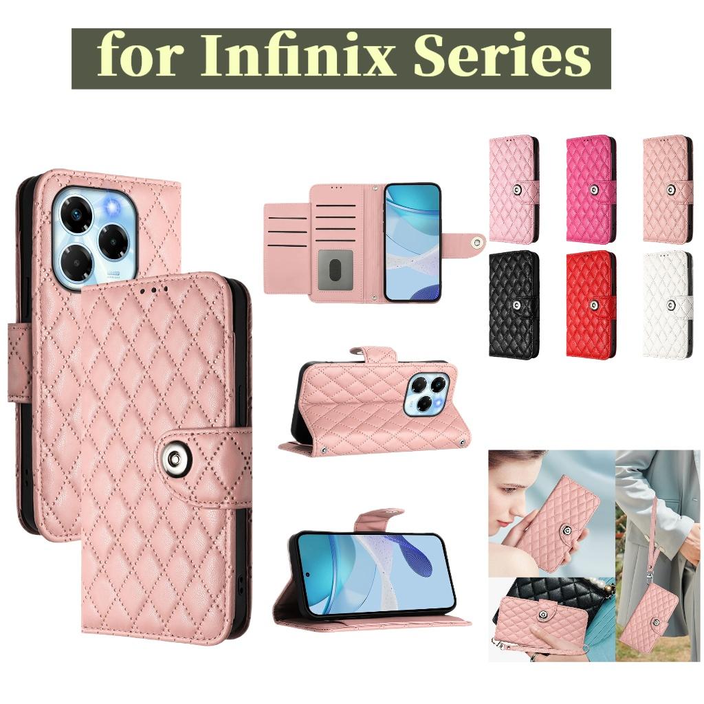 Чехол-кошелек из 6-цветной искусственной кожи с узором в ромбовидную клетку и ремешком на запястье для серии Infinix.Hot10,Hot20,Hot30,Hot40,Note 12,Note 30,Note 40,Smart 4...