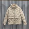 Women Autumn Winter White Duck Down Jacket Coat Padded Parka Short Stand Collar Pocket Loose Thin Lingge Solid Color