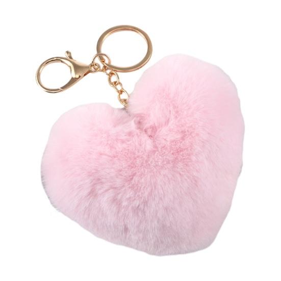 Plush Love Heart Keychain Soft Fluffy Lightweight Girls Car Key Ring Holder Handbag Backpack Decoration Pendant Birthday Gift