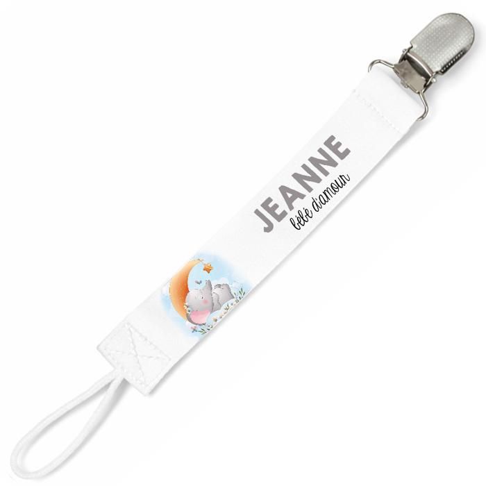 Planetee Attache tétine pour prénom JEANNE bébé d'amour éléphant mignon | Attache sucette cadeau naissance