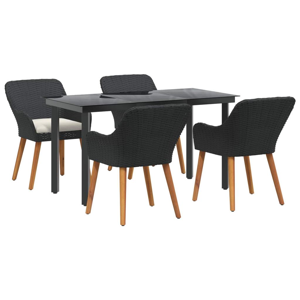 Garden Dining Set with Cushions 5 pcs Black Poly Rattan