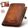 Men's Vintage Short Genuine Leather Wallet Multi Function Purse RFID Blocking Zipper ID Credit Card Holder Money Bag