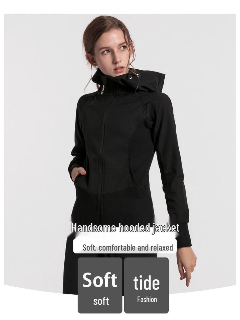 Женский кардиган с капюшоном приталенного кроя, куртка для йоги на осень/зиму