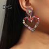 1 пара женских висячих сережек с большим полым сердцем, цветной декор из страз, преувеличенные серьги для вечеринок, клубов, свиданий, висячие серьги, украшения для ушей