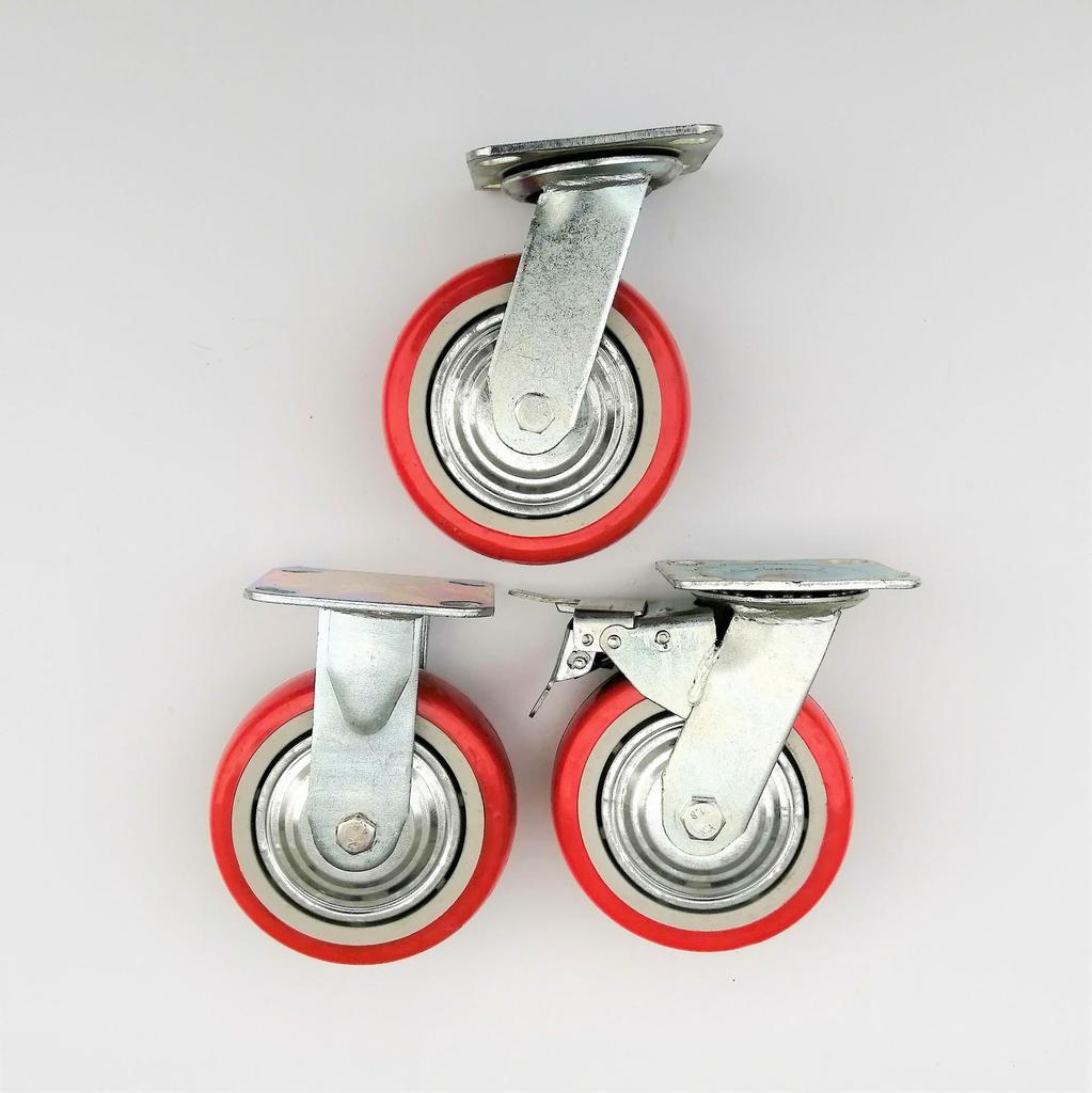 Красное резиновое колесо-поворотная роликовая опора в корейском стиле для промышленных тележек