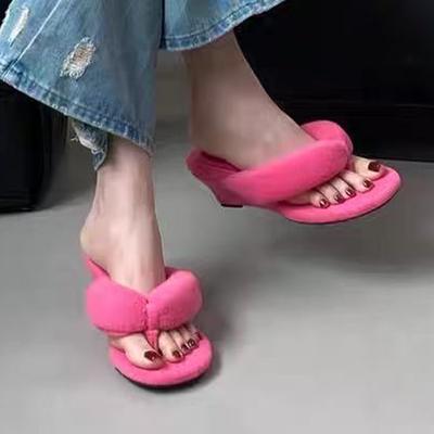 Женские шлепанцы на танкетке, с перемычкой между пальцами, хлопковая обувь, дизайнерские туфли для платья, женская обувь на каблуке, осень 2025, роскошный бренд, женские zapatos