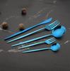 6Set/30Pcs Blue Dinnerware Set 304 Stainless Steel Knife Fork Spoon Teaspoon Cake Fork Cutlery Set Silverware Flatware Set for Party