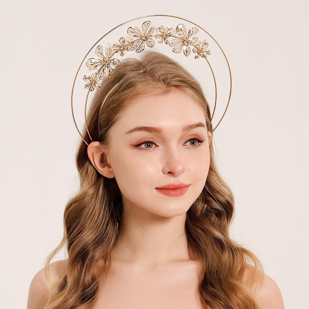 Обруч для волос Crystal Goddess Halo Солнце Барокко Жемчужина Обруч для волос Крестная мать Тиара Корона Лолита Аксессуар