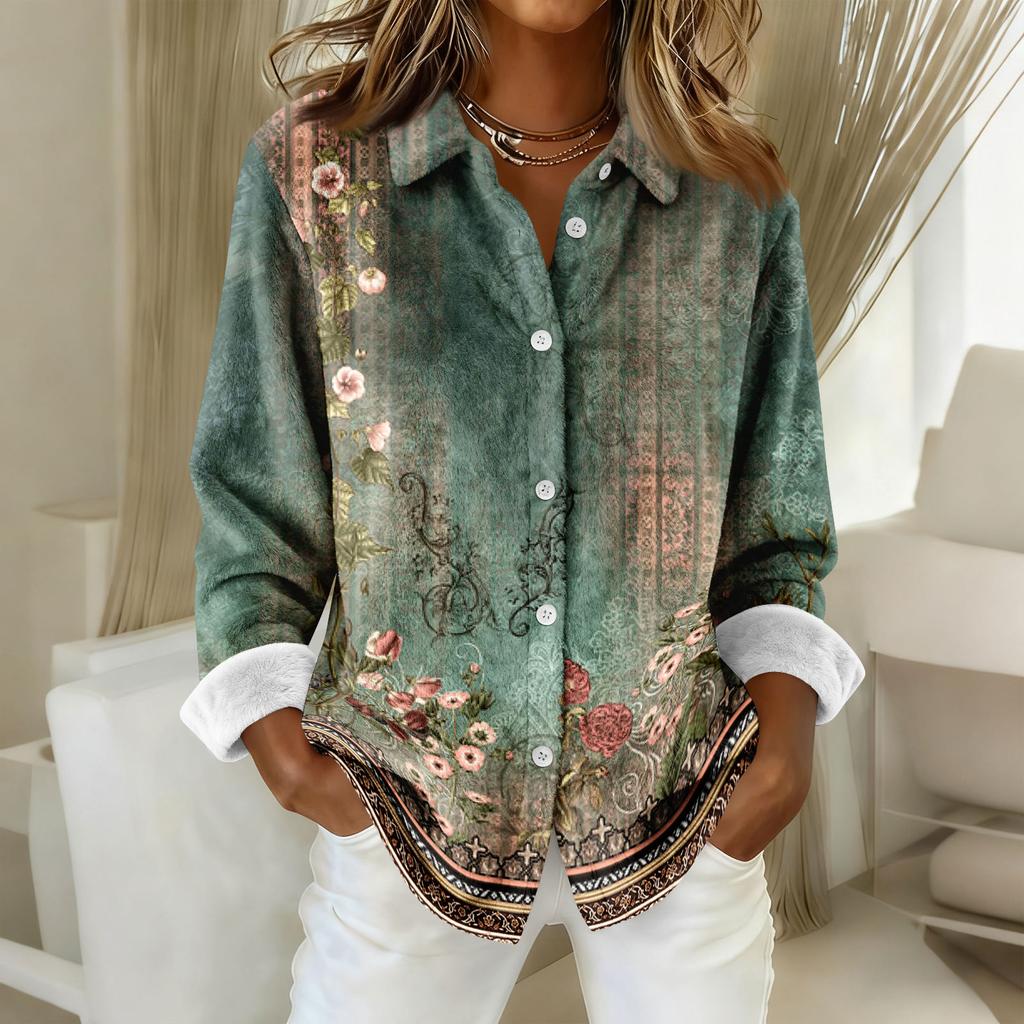 Женская рубашка-блузка с принтом и пуговицами, длинный рукав, повседневный базовый рубашечный воротник, обычный топ