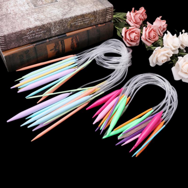 12x Plastic Circular Knitting Needle Crochet Set Craft Multicolor Tube 40cm 80cm