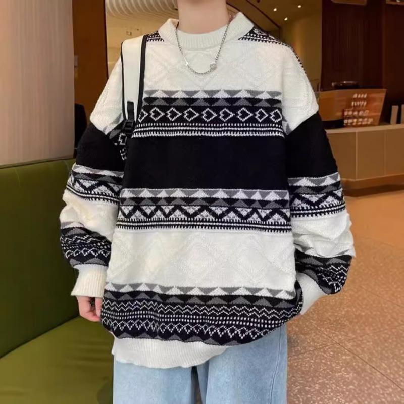 New Spring and Autumn Sweaters for Men, Korean Version, Retro Lazy Style, Loose Striped Casual Tops for Men, Trendy