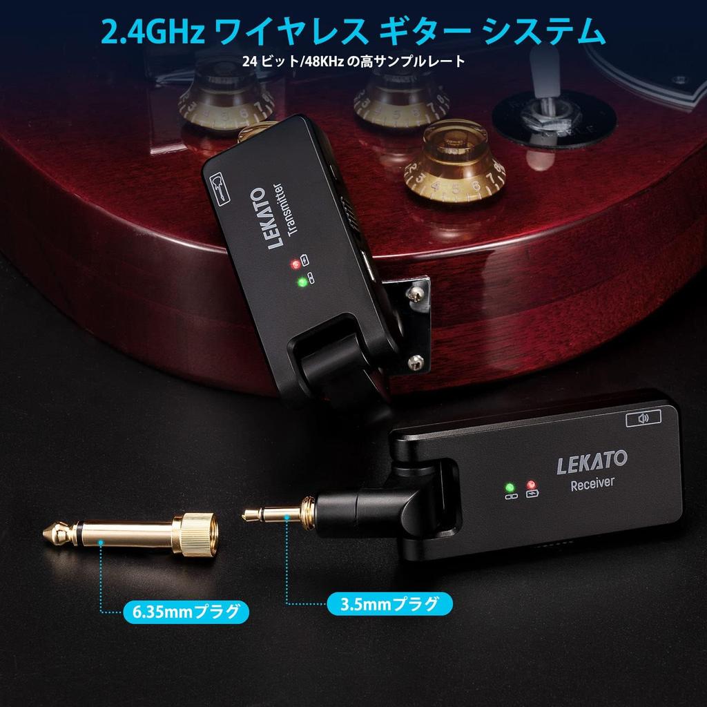 LEKATO Guitar Wireless Guitar Wireless System Wireless Bass Electric Guitar with and Mono 4 USB Black Ws-100 Transmitter/Receiver 3.5mm 6.35mm Plug,