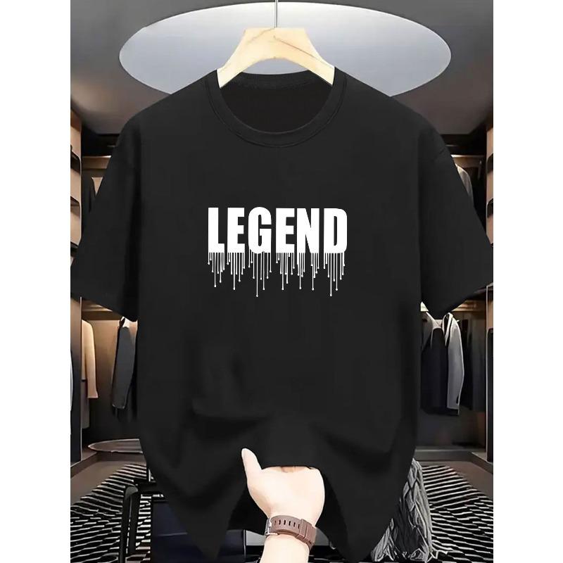 Мужская летняя футболка с принтом LEGEND - Короткий рукав, Повседневная, Круглый вырез, Дышащая футболка с надписью LEGEND, Не тканевая, для повседневной одежды