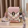 Mini Studded Decor Crossbody Bag Argyle Embroidery Mobile Phone Purse Trendy Chain Decor Handbag For Women